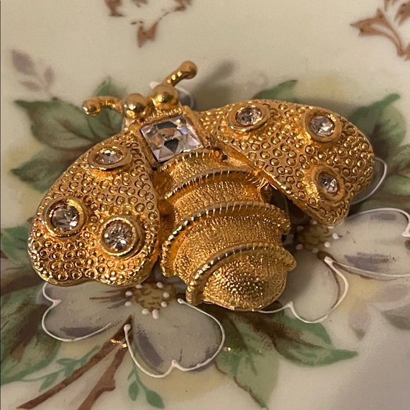 Vintage Gerard Yosca Gold & Rhinestone Bee Brooch - Picture 3 of 6